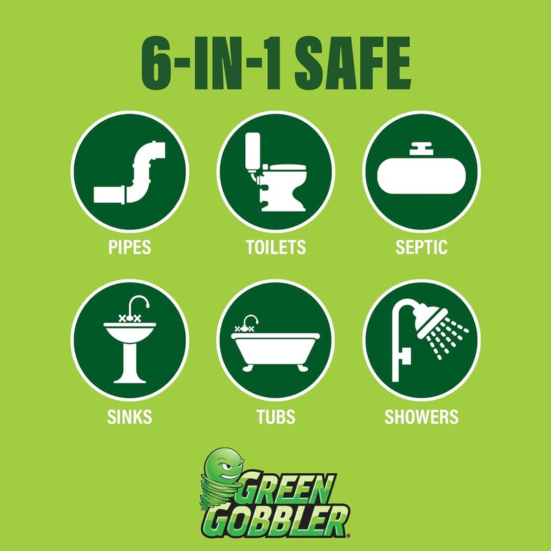 Green Gobbler Drain Opening Powder Pacs - 6.5oz, Pack of 5 with Free Hair Grabber Tools - Image 3